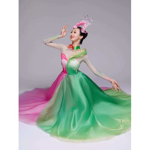 Colorful flowers petals Opening dance dresses for women girls Female companion dance costumes modern dance dress for female